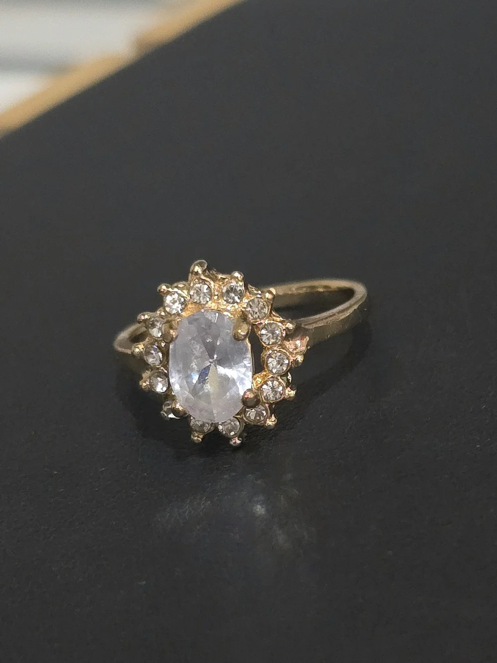 Gold Halo Oval Crystal Ring - Elegant Women’s Jewelry